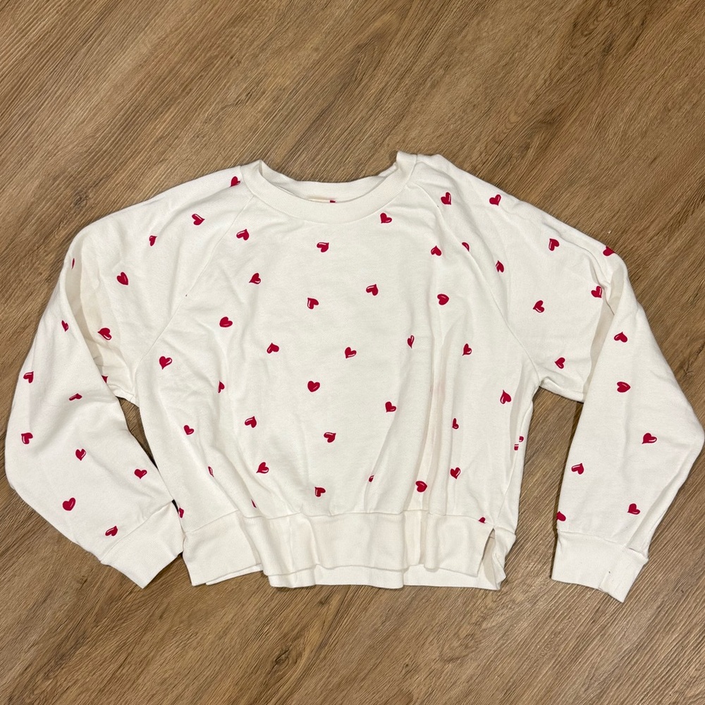 NEW White Sweatshirt with Red Hearts- size L